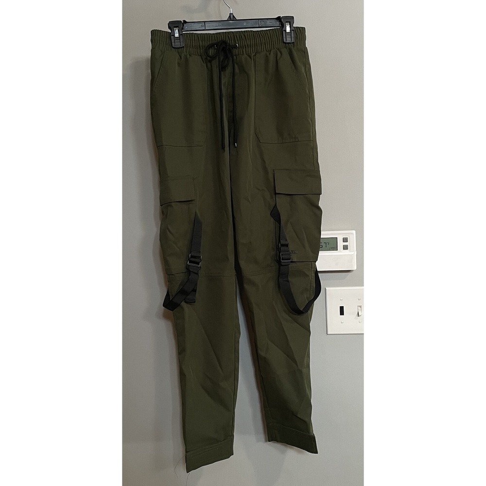 EPTM Pants Cargo Pants Olive Straps Drawstring Cotton Military Streetwear Small